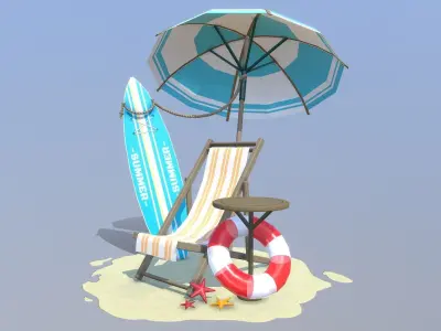 Beach Scene Low-poly 3D model