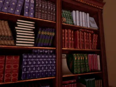 Victorian study room - library interior Low-poly 3D model
