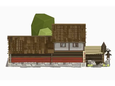 Low Poly 3D Medieval House with Interior Props Optimized Games  Low-poly 3D model