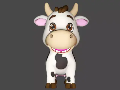 Rigged Black Spotted Cute Farm Cow Low-poly 3D model