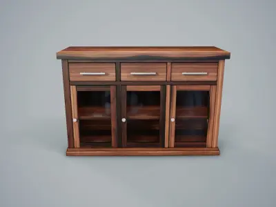 Cupboard PBR Game Ready sideboard with glass doors Low-poly 3D model