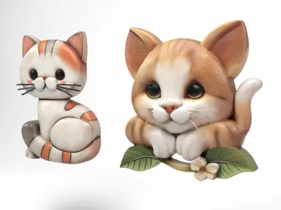 Cats wall decoration Low-poly 3D model