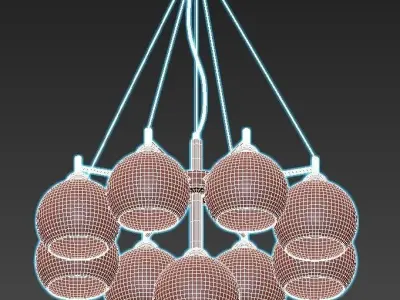 ETNAA chandelier with six glass globes hanging from gold meta... 3D model