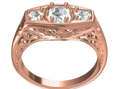 Three Stone Art Deco Ring 3D print model