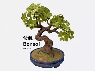 Japanese Bonsai Pot Plant Low-poly 3D model