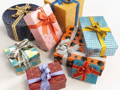 25 unique gift boxes with ribbons 3D Model Collection