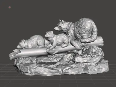 raccoons woodland  scene 3D print model