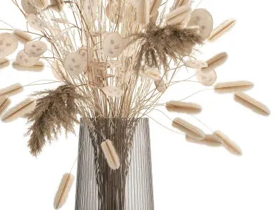 Bouquet of dried flowers in a glass vase 126 3D model