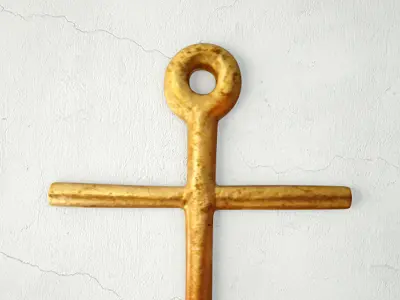 Vintage Nautical Folk Art Painted Gold Anchor 3D model