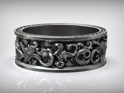 Royal Carved Rococo Ornament Wedding Band 3D print model