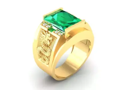 Luxury Square Emerald Men Signet Ring  196 3D print model
