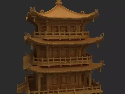 Chinese ancient wooden house   Low-poly 3D model purchase