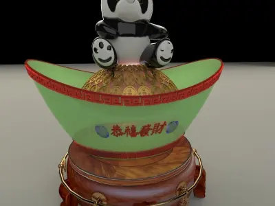 Chinese yuanbao with Panda 3D model
