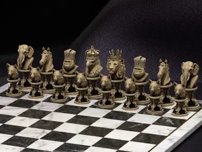 Safari Animal Chess Bundle - Crowned Lion Eagle Gorilla - 3D STL 3D print model