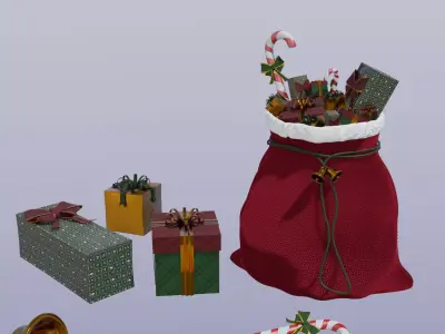 Christmas Gifts on Santa s Bag Low-poly 3D model