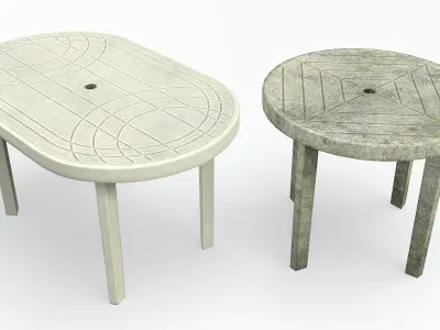 Garden Plastic Tables White - Long and Round Low-poly 3D model