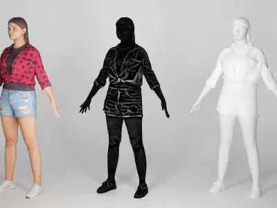 Stylish woman in a plaid shirt ready for animation 188 Low-poly 3D model