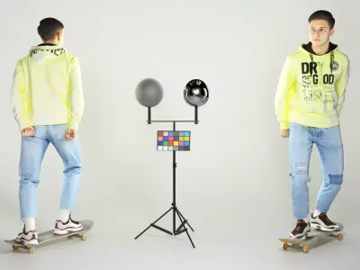 Young handsome man riding on skateboard 234 Low-poly 3D model