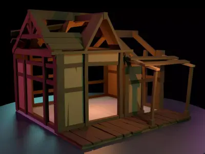 Destroyed Hut Low-poly 3D model