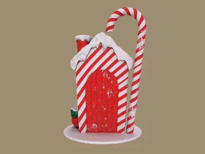 Christmas Candy Cane Cottage Low-poly 3D model