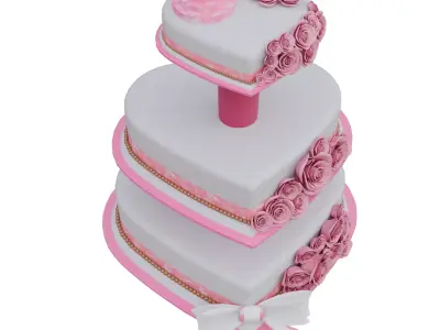 Heart Shaped Wedding Cake 3D Model Pink Roses Design Decoration 3D model