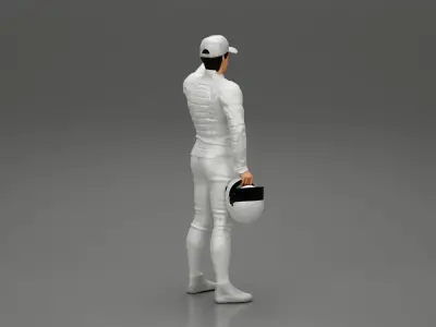 Motorbiker holding his helmet while waving his hand 3D print model