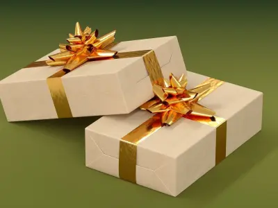 Christmas Set golden gift box 3D model