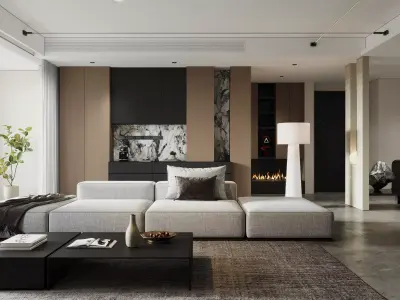 Modern living room dining room interior scenes  3D model 7