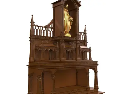wooden christian altar luxury golden statue of god 3D model
