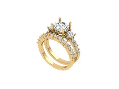 3Stone Solitair Ring Bridal Set 3D print model