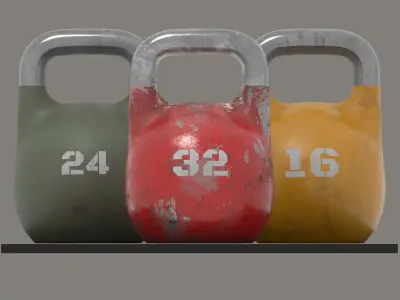 Kettlebell Set for GYM with  Rubber Floor Mat  Low-poly 3D model