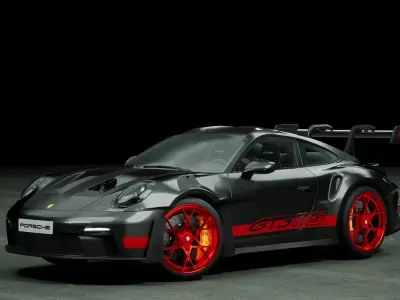Porsche 911 992 GT3 RS Black Red Low-poly 3D model