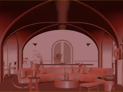 Mid Century interior  Livingroom 3D model