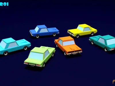 59 rigged and drivable Lowpoly cars Low-poly 3D model