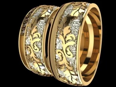 Marriage set wedding ring with diamonds 3D print model
