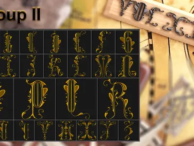 78 Ornamental Alphabet Alpha Brush and 3D Models Vol 7 3D model