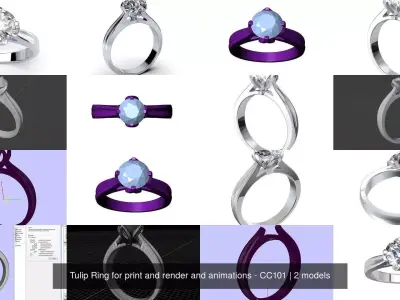 Tulip Ring for print and render and animations - CC101 3D Model Pack