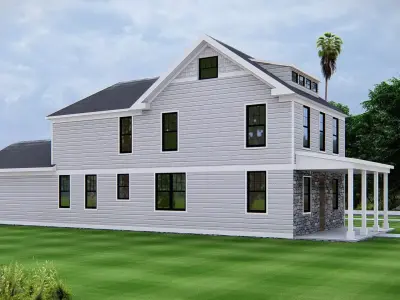Modern American Two-Story House Exterior with Attached Garage 3D model
