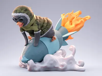 Penguin riding bomb 3D print model