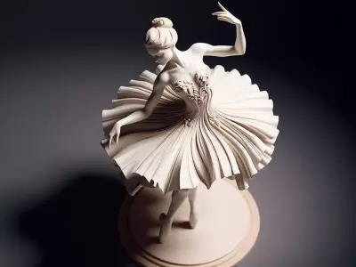 Elegant Ballerina Sculpture Porcelain Dancer Mid-Twirl 3D Low-poly 3D model