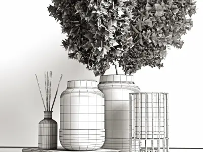 Decorative set with dry plants 4 3D model