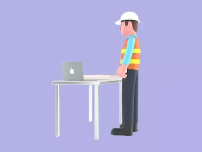 3D Cartoon Male Architect Character - Angry at Work Desk Scene 3D model