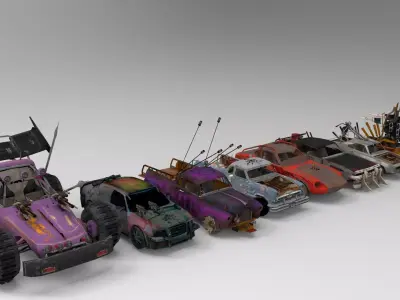 Demolition Derby Carss x 8 Low-poly 3D model