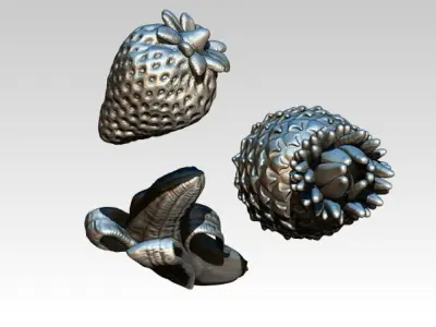 Fruit set Banana Pineapple Strawbery Lot of 3 highpoly models 3D print model