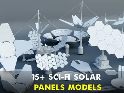 15 Sci-Fi Solar panels Low-poly 3D model