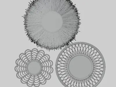 Aesthetic Rattan wood bamboo boho decoration mirror set 3D model