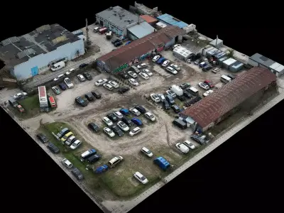 cars abandoned wrecks parking drone photogrammetry Low-poly 3D model