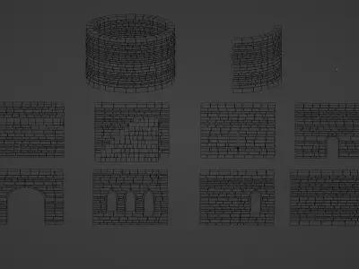 35 Modulars game assets ruines Low-poly 3D model