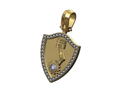 Diamond piston gear shield pendant with bail 3D print model