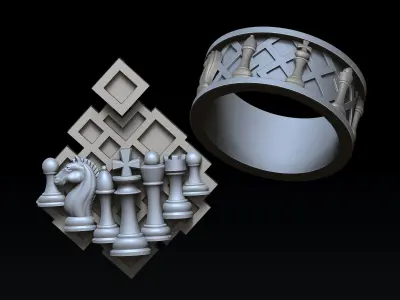 Jewelry Chess Pendant Ring With Enamel Collection Set Pack 3D print model